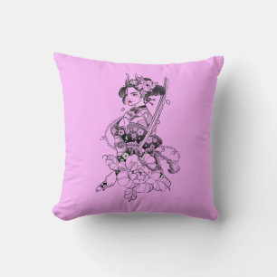 “Beautiful Samurai Geisha with Katana” Throw Pillow