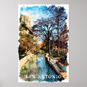 Beautiful San Antonio Texas Vintage City  Poster