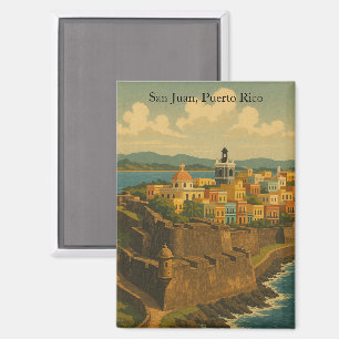 Beautiful San Juan Puerto Rico Retro Art Magnet
