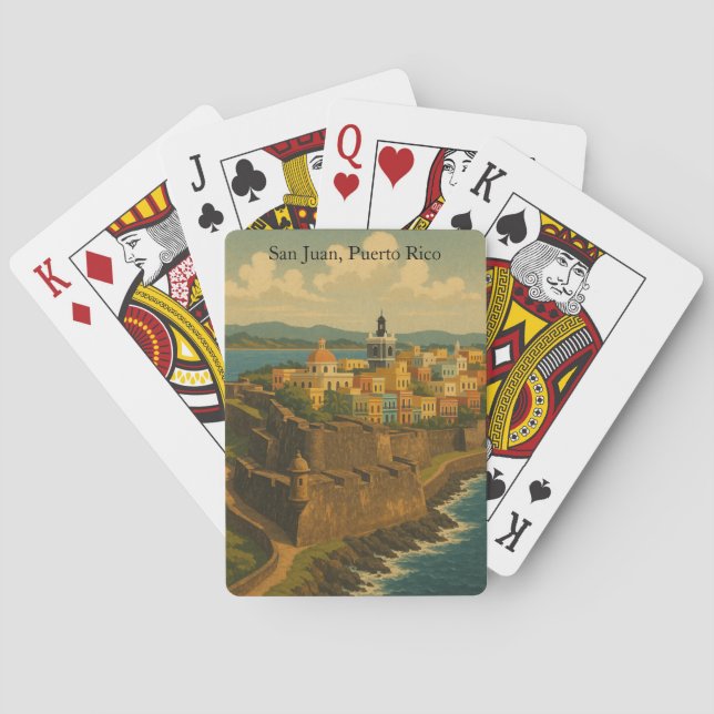 Beautiful San Juan Puerto Rico Retro Art Poker Cards (Back)
