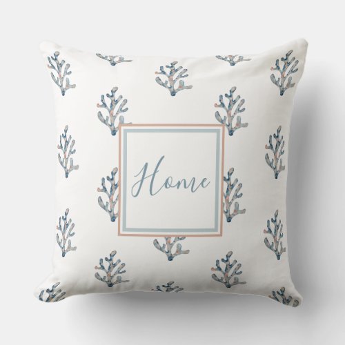 Beautiful sand blue watercolor beach cottage style throw pillow