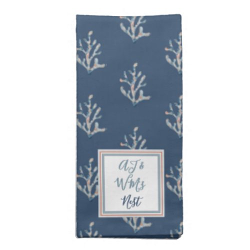 Beautiful sand blue watercolor coral coastal style cloth napkin