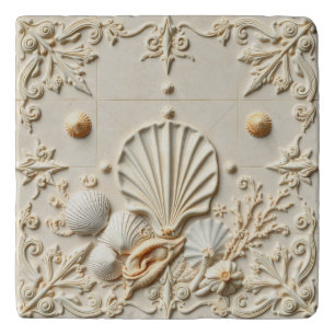 Beautiful sand color seashells and corals inspired trivet