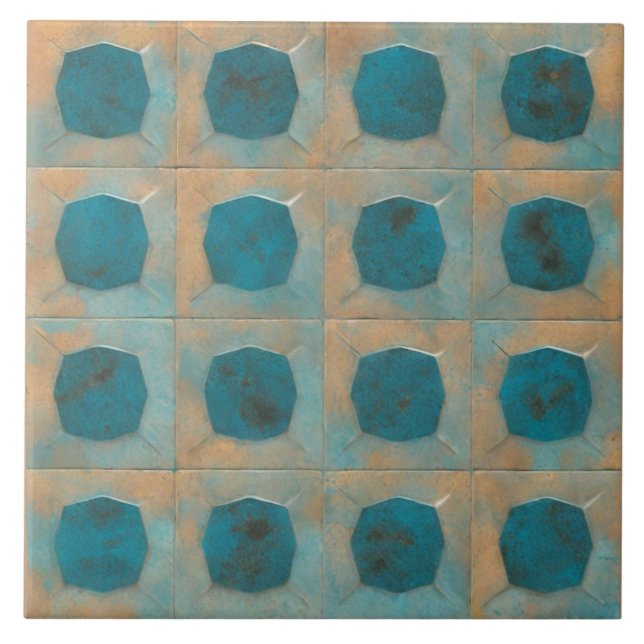 Beautiful sand teal blend teal dot aesthetic artsy ceramic tile (Front)