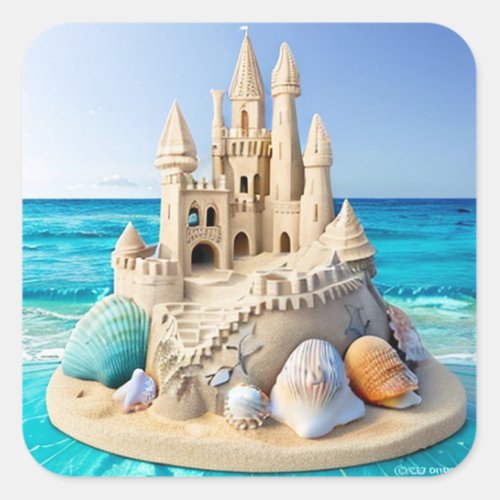 Beautiful Sandcastle on a Pretty blue Beach Square Sticker