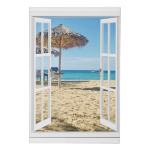  ForJoy Beach View With Window Art Coastal Bird Pictures Window  View Canvas Wall Art Window Beach Poster Beach Window Wall Art Seagull for  Bedroom,Living Room,Kitchen,Office(12X16X1 Panel): Posters & Prints