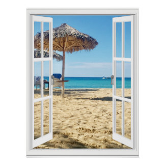 Beautiful Sandy Beach And Sea Window View Poster