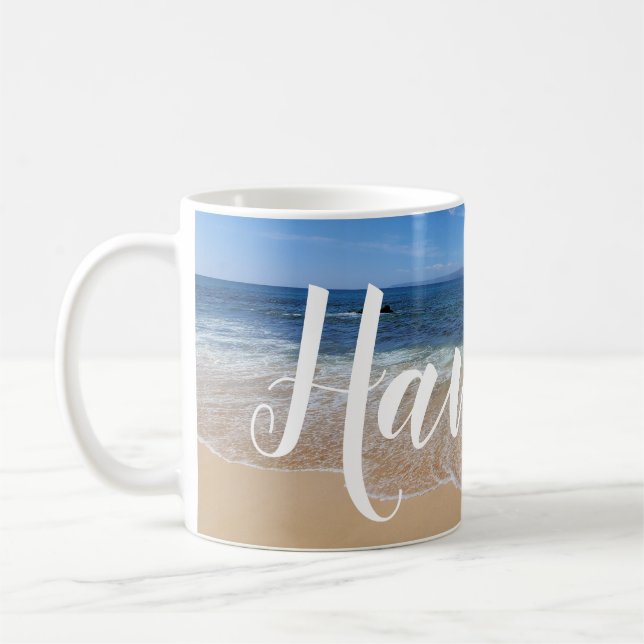 Beautiful Sandy Beach and Waves Coffee Mug (Left)