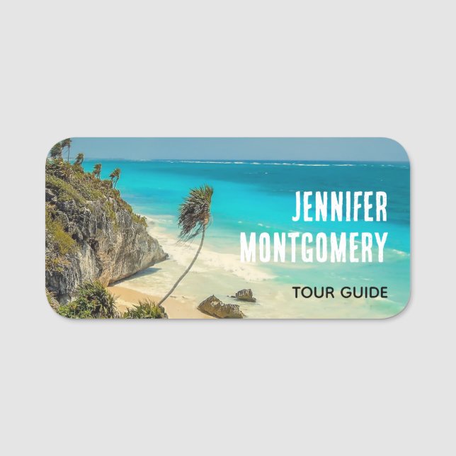 Beautiful Sandy Beach Tropical Paradise  Name Tag (Front)