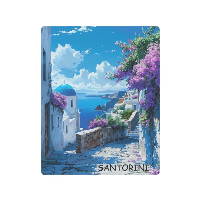 Beautiful Santorini Greece Ocean View Metal Print (Front)