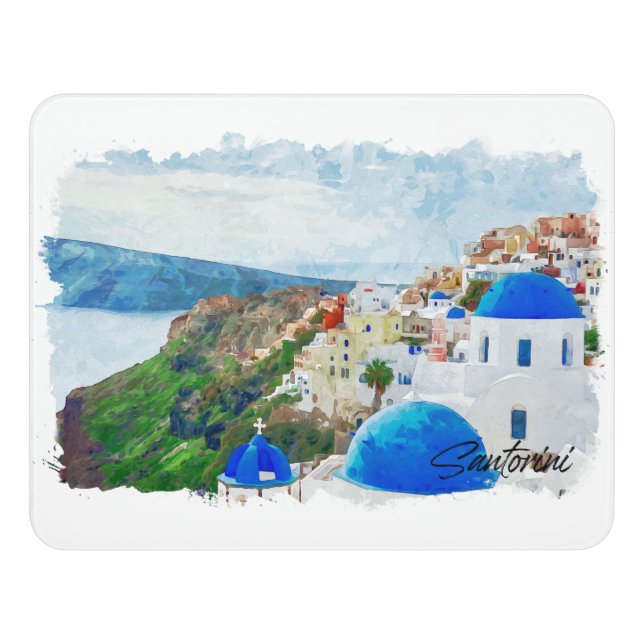 Beautiful Santorini Greece Scenery Travel Door Sign (Contemporary Front)