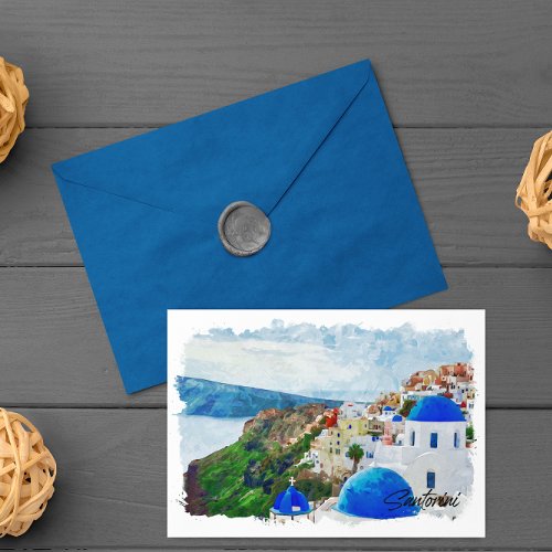 Beautiful Santorini Greece Scenery Travel Postcard