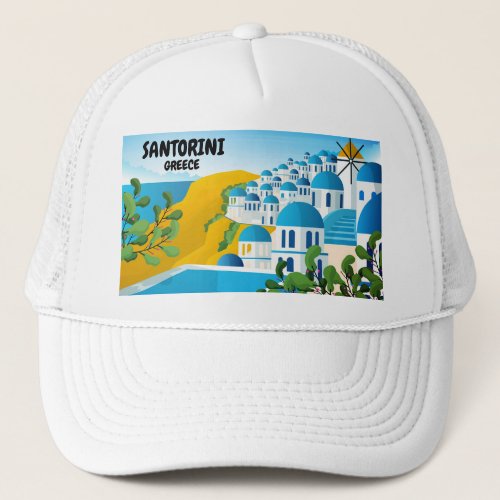 Beautiful Santorini Greece Travel Trucker Hat