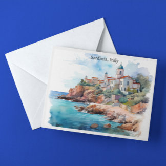 Beautiful Sardinia Italy Watercolor Travel Postcard