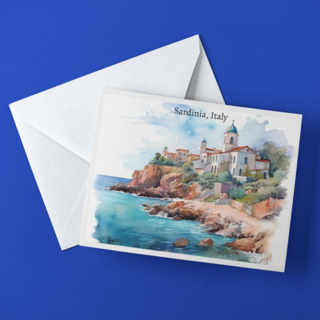 Beautiful Sardinia Italy Watercolor Travel  Postcard (Sardinia italy watercolor artwork postcard)