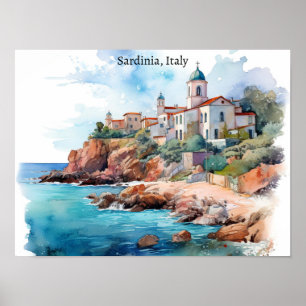 Beautiful Sardinia Italy Watercolor Travel Poster
