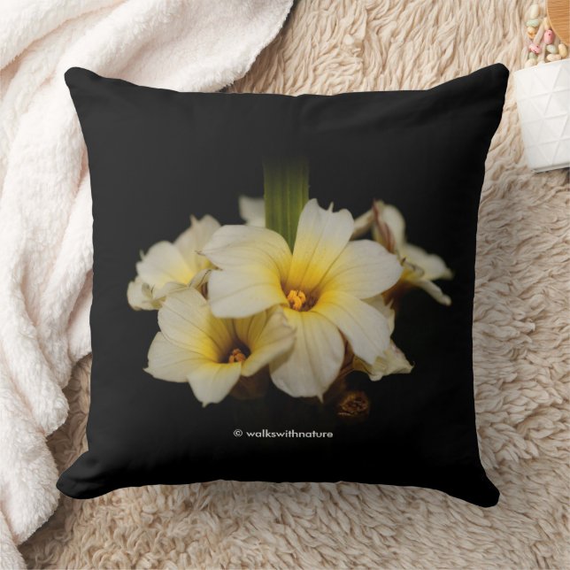 Beautiful Satin Flowers on Black Throw Pillow (Blanket)