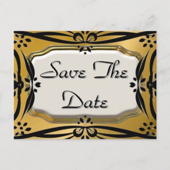 Beautiful Save The Date Gold & Black Postcards by mvdesigns at Zazzle