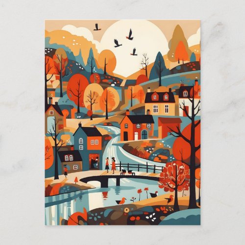 Beautiful Scandi Village Art Postcard