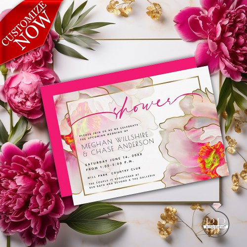 Beautiful Scarlet Peony Floral Couples Shower Invitation