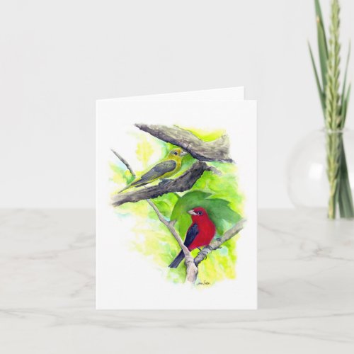 Beautiful Scarlet Tanager Couple Note Card