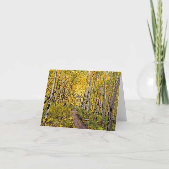 Beautiful Scenic Autumn Trail in Aspen Tree Grove Card (Front)