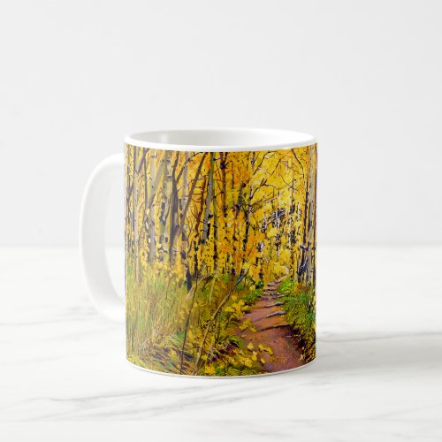 Beautiful Scenic Autumn Trail in Aspen Tree Grove Coffee Mug