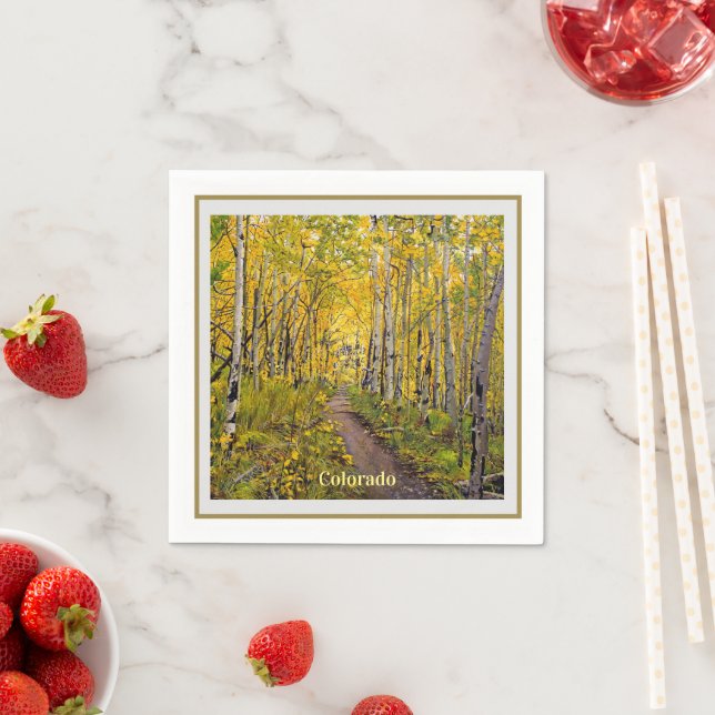 Beautiful Scenic Autumn Trail in Aspen Tree Grove  Napkins (Insitu)