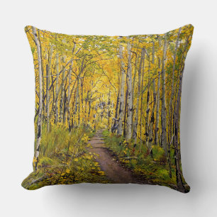 Beautiful Scenic Autumn Trail in Aspen Tree Grove Throw Pillow