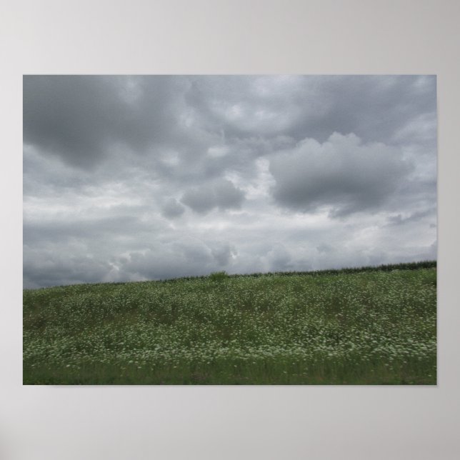 Beautiful scenic view, clouds and meadows Poster (Front)