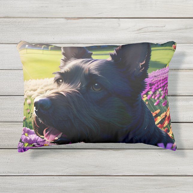Beautiful Scottish Terrier Dog One Outdoor Pillow (Front)