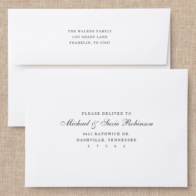 Beautiful Script Back Addressed Envelopes (Linen)