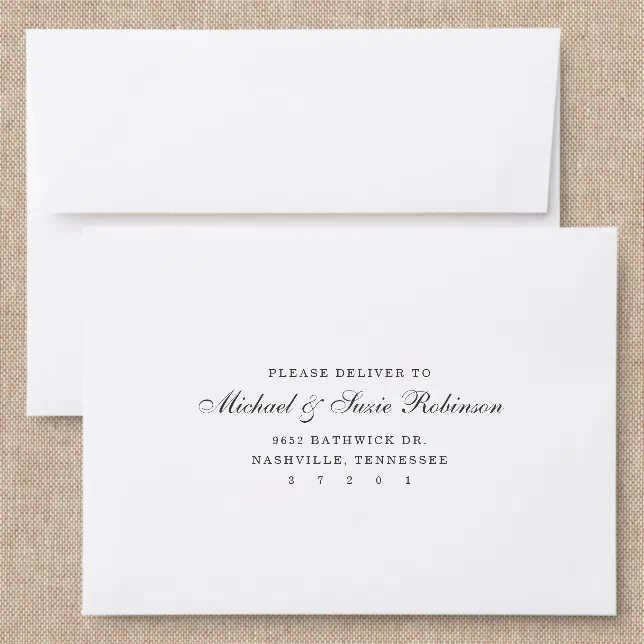 Beautiful Script Back Addressed Envelopes