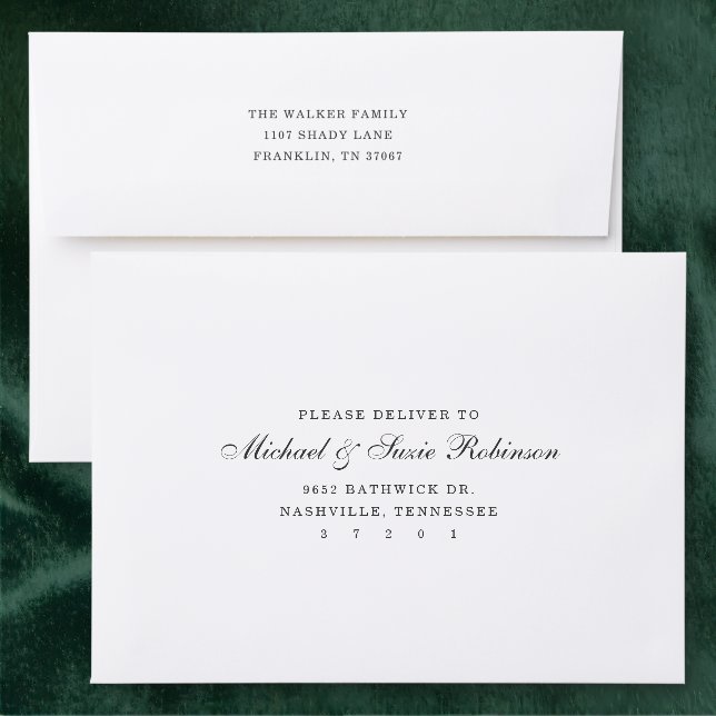 Beautiful Script Back Addressed Envelopes (Green)