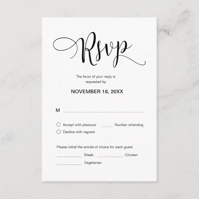 Beautiful Script, Celebration RSVP, Black, Respond Enclosure Card (Front)
