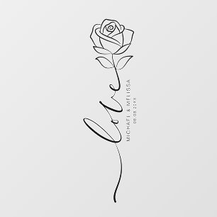 Beautiful Script Font Love Rose Custom Name Date Floor Decals