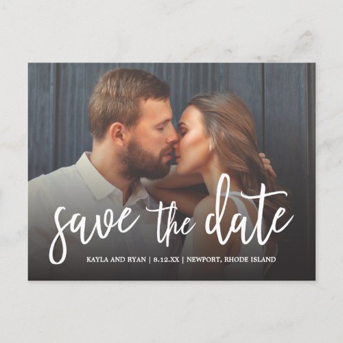 Beautiful Script Full_bleed Photo Save The Date Announcement Postcard