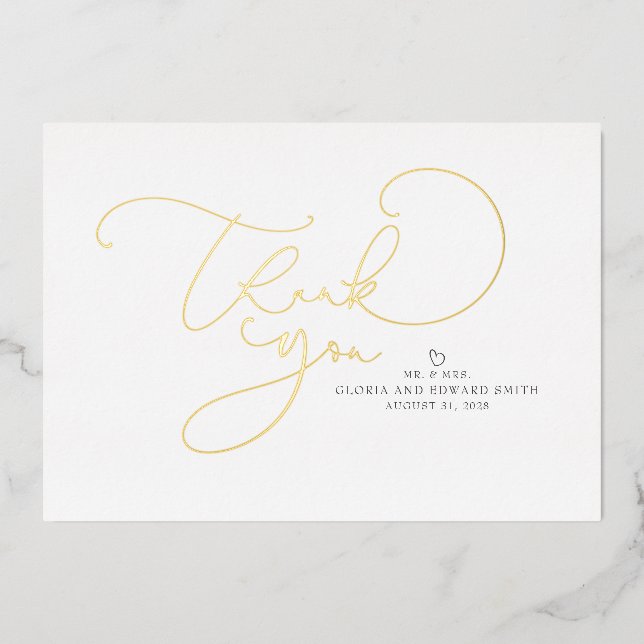 Beautiful Script Mr and Mrs Wedding Thank You Foil Invitation (Front)