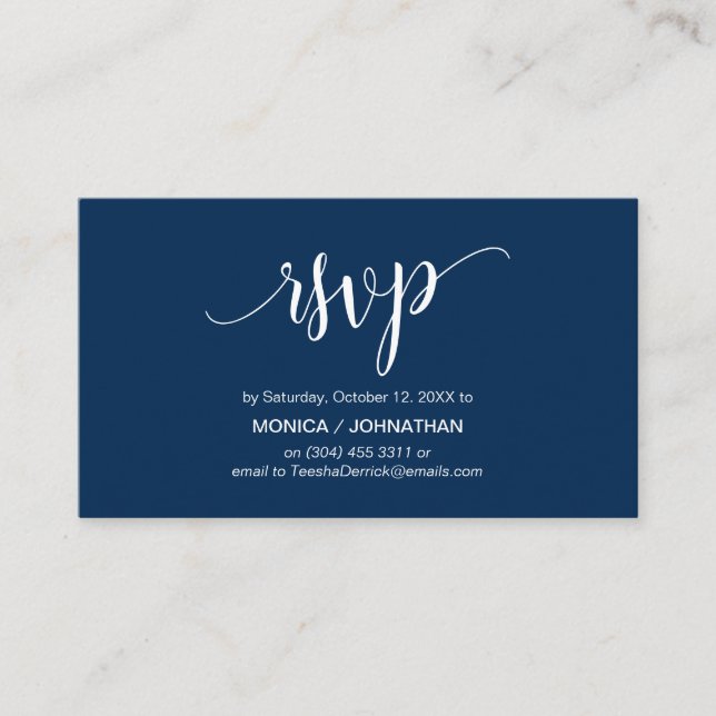 Beautiful Script, Navy Blue, RSVP respond Enclosure Card (Front)
