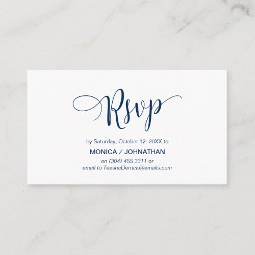 Beautiful Script Navy Blue RSVP respond Enclosure Card