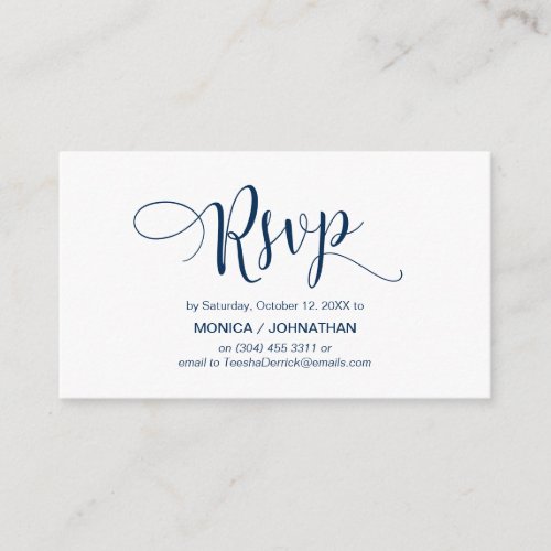 Beautiful Script Navy Blue RSVP respond Enclosure Card