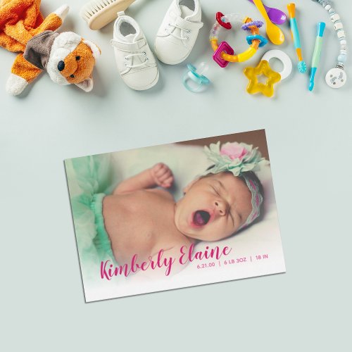 Beautiful Script New Baby Photo Announcement Card