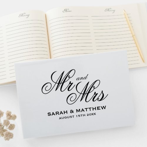 Beautiful script typography Mr and Mrs wedding Guest Book