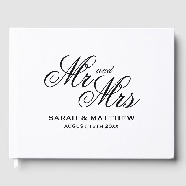 Beautiful script typography Mr and Mrs wedding Guest Book (Front)