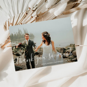 beautiful script wedding thank you photo card