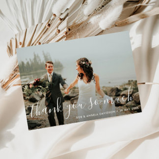 beautiful script wedding thank you photo card