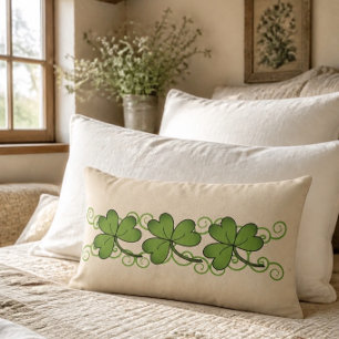 Beautiful Scroll & Shamrock Lumbar Pillow (Khaki)