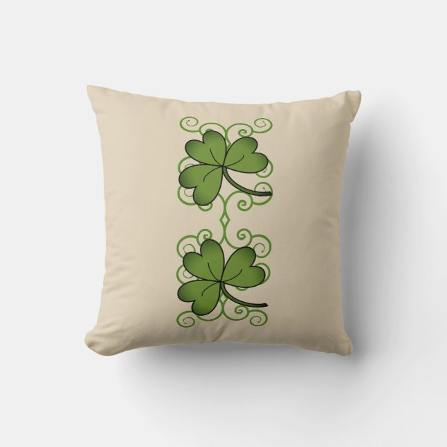 Beautiful Scroll & Shamrock Throw Pillow (Khaki) (Front)