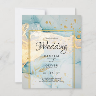 Beautiful Sea Glass Gold Wedding Invite Turquoise 