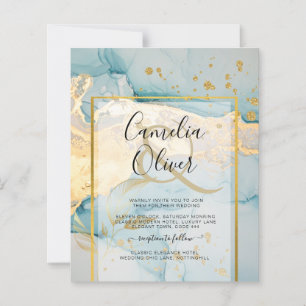 Beautiful Sea Glass Gold Wedding Invite Turquoise